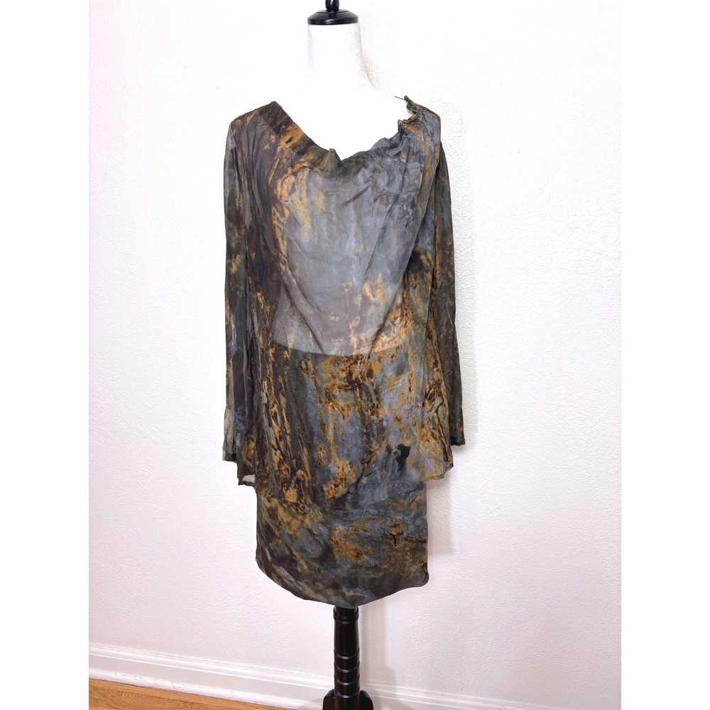 Isda & Co 100% Silk Sheer Cowl Neck Top & Knee Length Skirt Size Medium Artsy